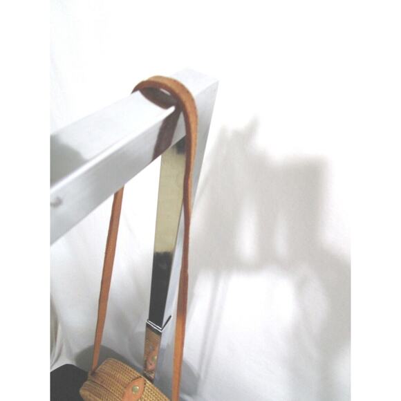 Straw Studios Bali Round Rattan & Leather Hand Woven Crossbody Circle Bag Purse - Picture 6 of 12